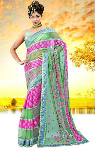Pakistani Embroidery Sari, Printed Saree, Red Saree, Silk Sarees